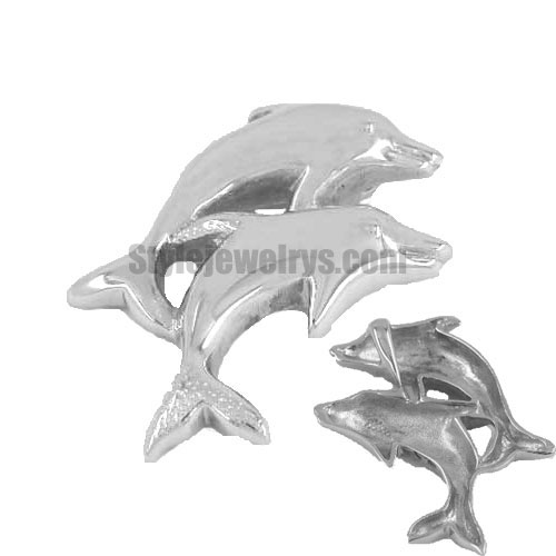 Stainless steel jewelry pendant double jumping fish pendant SWP0038 - Click Image to Close